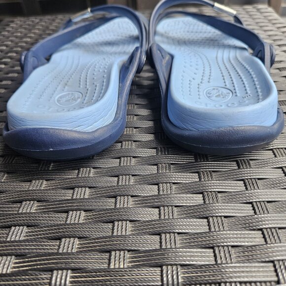 Crocs Women's Blue Flat Strappy Sandals Size 6 Waterproof Flexible Comfortable - Picture 6 of 9